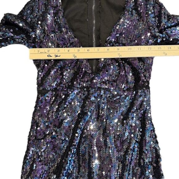 Lulus Sequin Long Sleeve Mini Dress Blue Purple Green Bodycon Sparkle Size XS - Picture 10 of 14